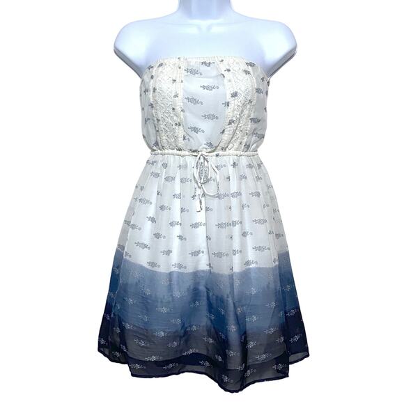 Mudd Blue Ombre Tube Dress S Boho Cottagecore Crochet Sheer Lined Feminine Y2K - Picture 1 of 7